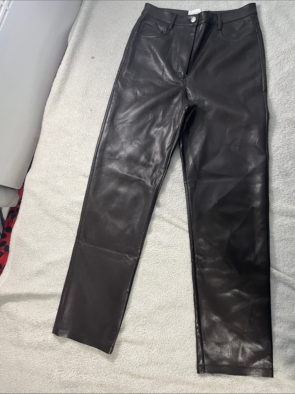 Wilfred Chocolate Brown Faux Leather Straight-Leg Pants B022